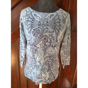 Talbots Womens Cashmere Sweater Medium Blue Floral Pattern